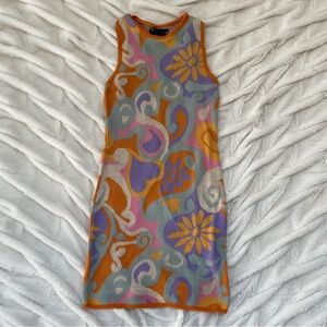 ASOS knitted mini dress fluffy multi-colored floral Sz 4